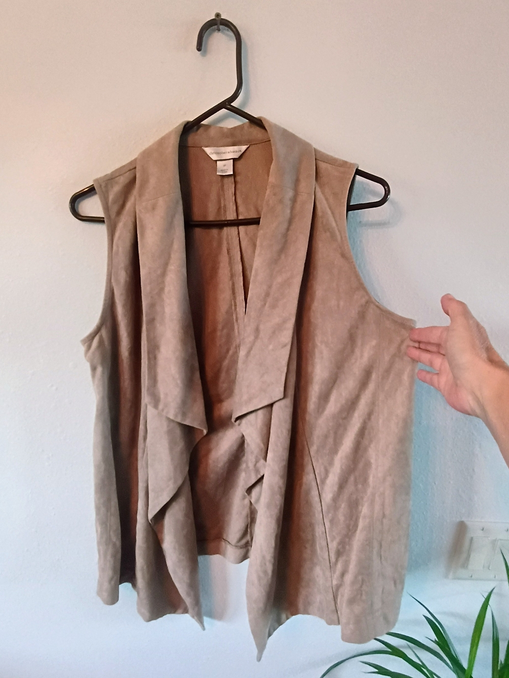 Christopher & Banks Medium Taupe Faux Suede Waterfall Open Front Drape Vest